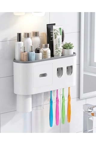 Kargo Banyo Organizer Diş Fırçası Tutucu Çift Dispenserli Raflı Çekmeceli Najmaddin Çok Renkli
