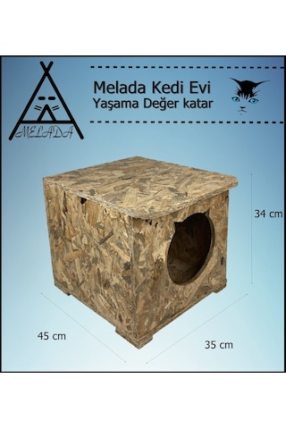 Melada Kedi Evi Dış Ortam Uygun Ahşap Kedi Evi Osb 45x35x34 Cm