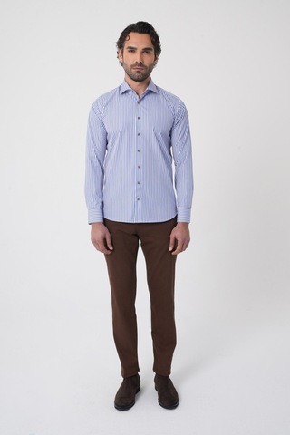 Bisse Uzun Kollu İtalyan Yaka Mavi Desenli Erkek Gömlek Gmczg252052 C35 Mavi