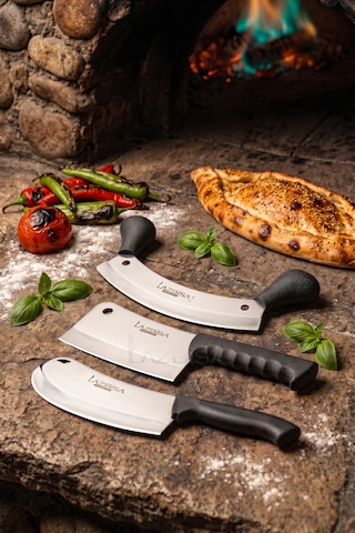 Silver Serisi 3 Lü Mutfak Bıçağı Börek Pizza Bıçağı Pide Salata Kıyma Mutfak Bıçak Tavuk Satırı Siyah Sap Mft-758x