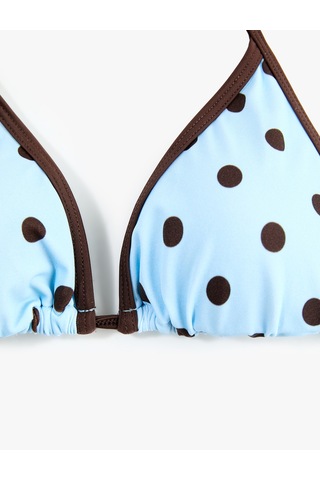 Koton Kontrast Detaylı Biyeli Puantiyeli Üçgen Bikini Üstü Mavi Desenli 6sak10286mm