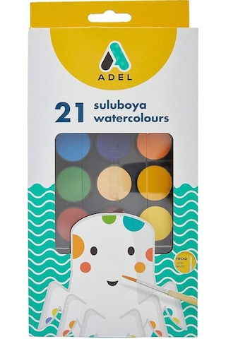 21 Li Sulu Boya Ve Suluboya Fıçası 1 Adet 21 Renk Suluboya Okul Kreş Boyama Adel Suluboya