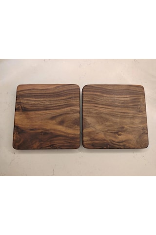 2 Adet Ceviz Ağacı Nihale 16x16 Cm Doğal Masif Ahşap Tencere & Çaydanlık Altlığı