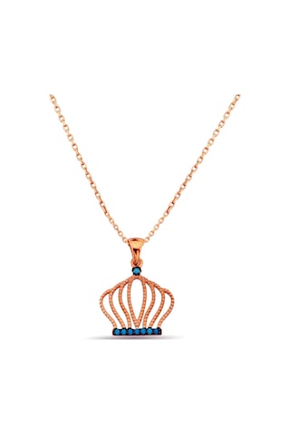 Firuze Taşlı Gümüş Taç Kolye N059701 Rose Gold