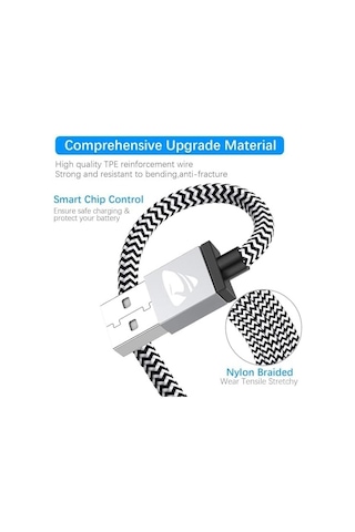 Usb Type-c Hızlı Şarj Kablosu, 1 Metre, 2.1a,  Naylon Örgülü Kopmaz Veri Kablosu, , Xiaomi, Ve Tüm Android Cihazlar İle Uyumlu, Gri