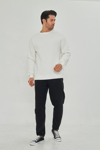 Pxm Dtf Digital Baskılı 3 Iplik Şardonlu Oversize Düz Desen Sweatshirt Beyaz Kırık Beyaz Kırık Beyaz