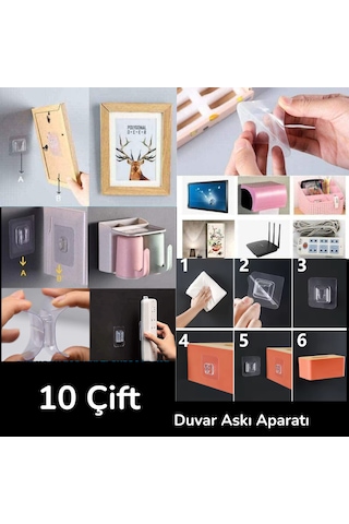10 Çift Şeffaf Yapışkanlı Eşya Sabitleme Klipsi Çift Taraflı