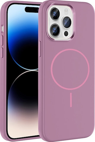Apple Uyumlu iPhone 14 Pro Max Kılıf M-safe Şarj Özellikli Metal Kamera Çerçeveli Zore Edi Silikon Kapak Mor