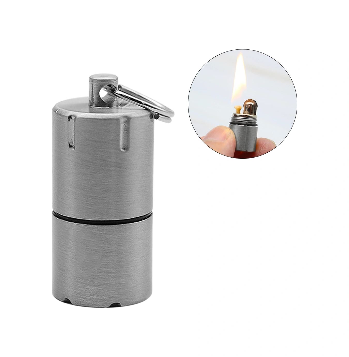 Xindoker Metal Mini Kerosene Çakmak - Dayanıklı Konstruksiyon, Yakıt Saklama, Anahtar Zinciri İlişkilendirilebilir, Gümüş Renk Gümüş