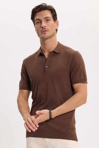 Tudors Erkek Slim Fit Dar Kesim Pamuklu Örme Triko Kahverengi Polo Yaka Tişört-46227