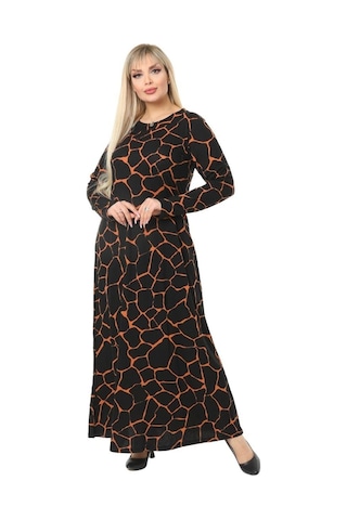 Melsay Butik Siyah Taş Desen Kollu Kadın Uzun Tesettür Elbise Siyah