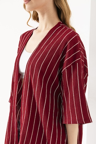 Giysa Kadın Yarım Kol Çizgili Bürümcük Kimono Bordo - 254406 Bordo