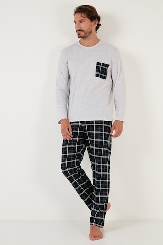 Buratti Ekoseli Cepli Beli Lastikli % 100 Pamuk Regular Fit Erkek Pijama Takımı 6572001 Gri Melanj