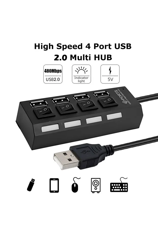 Yeni 2026 4 Port Usb Çoklayıcı Hub Anahtarlı Aç/kapa Düğmeli Işıklı Usebe Çoğaltıcı Tak Çalıştır Usebe Hub Splitter