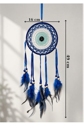Motifli Düş Kapanı Rüya Kapanı Dream Catcher Mavi Tüylü Bohem Duvar Süsü Bohem El Yapımı Düş Kapanı 53328104