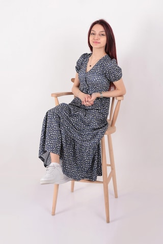 Busem S0015865 Kadın Elbise İndigo Sarı
