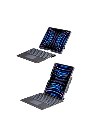 T5509d Apple Uyumlu iPad Pro 12.9 2022 Kılıf Palermo Ledli Klavyeli Standlı Tablet Kılıfı - Siyah Arka Kapak
