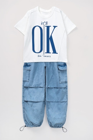 Aden Kids Erkek Çocuk Kot Pantalon Lu Oversize Alt Üst Takım Mavi