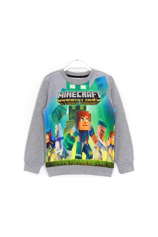 Minecraft Story Mode Baskılı Erkek Çocuk Sweatshirt 5 - 14 Yaş Gri