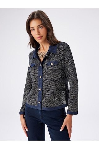 Faik Sönmez Denim Garnili Simli Örme Track Ceket W27ckt032 Uw27ckt03227 İndigo