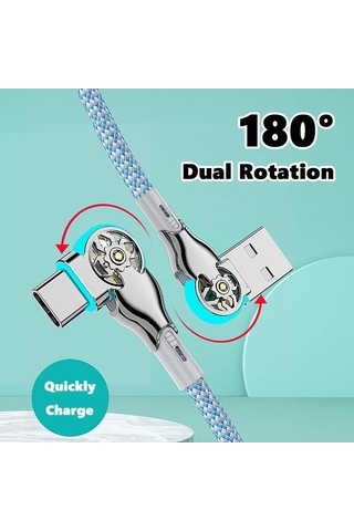 Vaorlo Çift 180 Dönebilen Şarj Kablosu Naylon Veri Kablosu Tip-c 65w Hızlı Şarj Xiaomi Huawei Telefon Hattı İçin