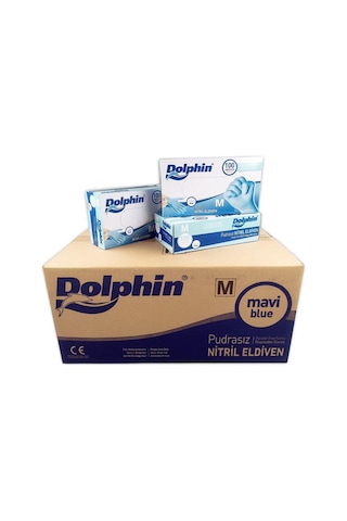 Dolphin Tek Kullanımlık Lateks Mavi Pudrasız Nitril Muayne Eldiveni Medium Orta Boy 100'lü 20 Paket