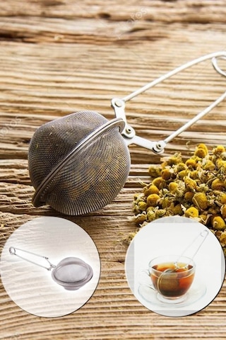 Maşalı Bitki Çayı Demleme Süzgeci Paslanmaz Çelik Çay Süzgeci Gri