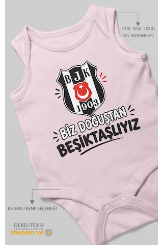 Morivokids Biz Doğuştan Beşiktaşlıyız Sıfır Kollu Bebek Zıbını %100 Pamuk Bebe Pembe