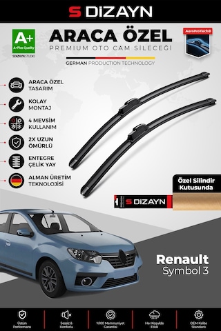 S-dizayn Renault Symbol Ön Cam Silecek Seti 2015 Üzeri Premium Araca Özel 55-48 Cm A+ Kalite