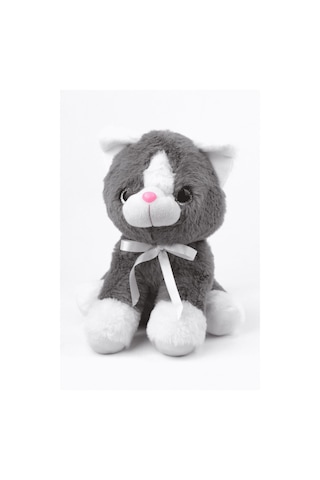 Peluş Oyuncak Oturan Kedi Çift Renkli 30 Cm - Gri Beyaz