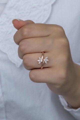 Nereze 925 Ayar Ayarlanabilir Zirkon Taşlı Çiçek Model Gümüş Yüzük