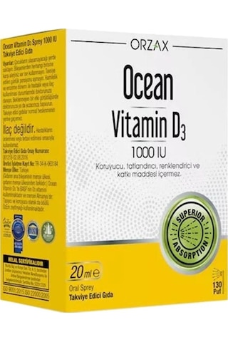 Ocean Vitamin D3 1000 IU Sprey 20 ML 3 Adet
