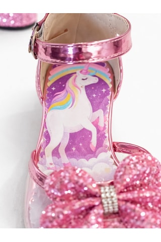 Unicorn Simli Abiye Kız Çocuk Yarım Topuk Ayakkabı Pembe