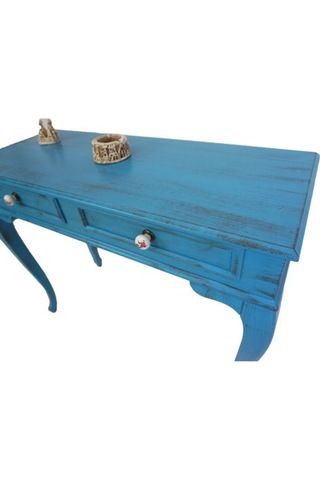 120 Cm Çekmeceli Mavi Eskitme Dresuar & Makyaj Masası Mavi