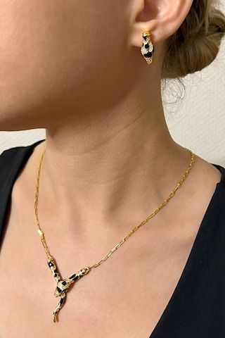 18k Altın Kaplamalı 925 Ayar Gümüş Tasarım Yılan Set - 67022102 Altın