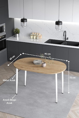 Melinda 60x90 Cm Safir Meşe Tabla Beyaz Metal Ayak Mutfak Masası Yemek Masası Balkon Masası Çalışma Masası Safir Meşe-beyaz Ayak Çok Renkli