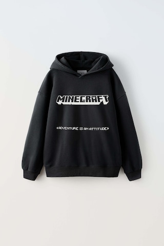 Erkek Çocuk Mınecraft Modelli Pamuk Kapşonlu Sweat Siyah