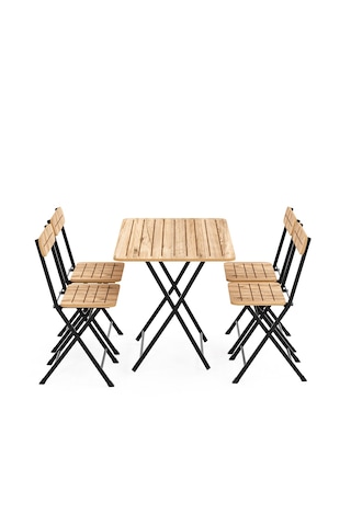 4 Kişilik Bistro Takım Bahçe Masa Sandalye Çam 1427 Kahverengi