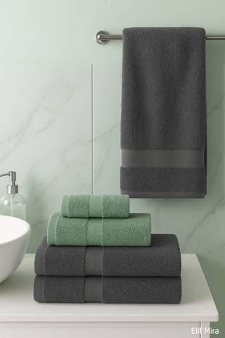 4 Lü Banyo Havlusu Seti %100 Pamuklu 70x140 Cm Pleasure Antasit-yeşil