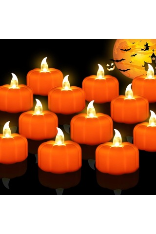 Cadılar Bayramı Balkabağı Tealight Süslemeleri Sonbahar Dekorasyonu, 24'lü Paket Led Turuncu Balkabağı Mumları Alevsiz Pil İle Çalışır Çok Renkli