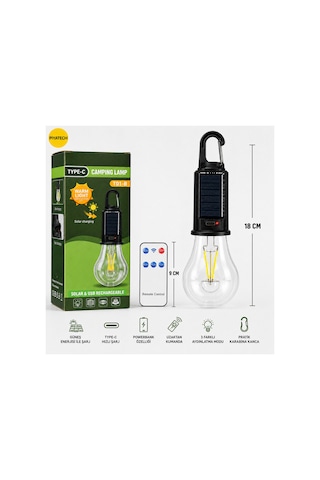 Güneş Enerjili Type-c Şarjlı Kamp Çadır Lambası Uzaktan Kumandalı Powerbank Özellikli 18 Cm Gün Işığı Turuncu - Gri