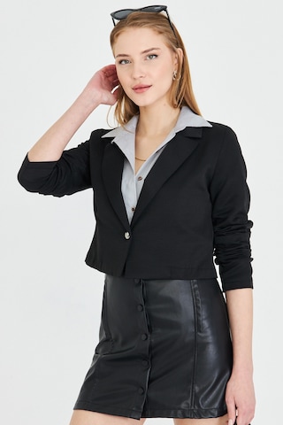 Armonika Kadın Siyah Tek Düğmeli Crop Ceket Arm-23y001064