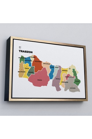 Çerçeveli Trabzon İli Ve İlçeler Haritası Dekoratif Kanvas Tablo-1470