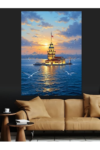 Ahşap Tablo Kız Kulesi Ve İstanbul Denizi