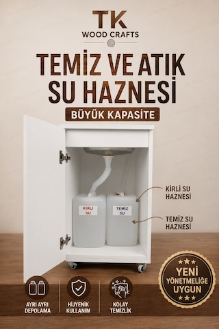 Premium Mobil Seyyar Lavabo Yeni Yönetmeliğe Uygun Tekerlekli Şarjlı Musluklu Beyaz