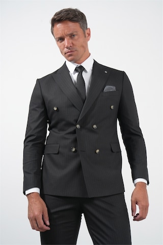 İmza Siyah-gri Kırlangıç Yaka Kruvaze 6 Drop Slim Fit Tam Astar Esnek Takım Elbise 1001260173 Siyah - Gri