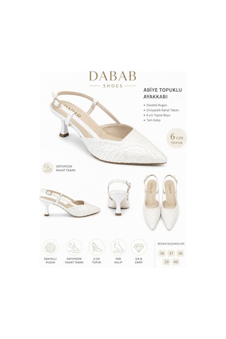 Dabab Shoes Julıe Kadın Beyaz Dantel Dokulu Sivri Burun 5 Cm Topuklu Slingback Ayakkabı