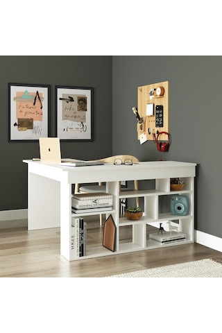 Robinhome Robin Home Boston Kitaplık Raflı Çalışma Masası Ofis Masası Beyaz