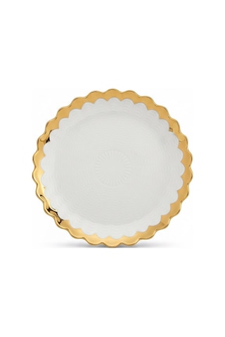 Daısy 6lı Yuvarlak Servıs Tabağı 21x21 Cm Beyaz - Altın