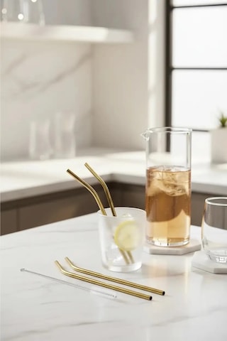 Miniso Lisanslı 3'lü Metal Pipet Seti 304 Paslanmaz Çelik Temizleme Fırçalı